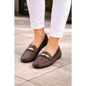 Michael Kors MK Logo Loafers Brown Monogram Flats Women Size 7M